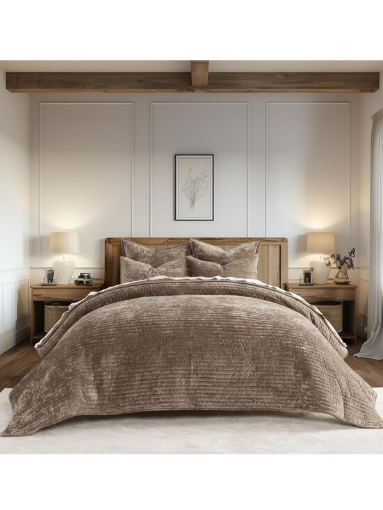 evergrace Other - EverGrace Velvet Quilt Set King Size, Luxurious Soft Striped Channel Bedding Set